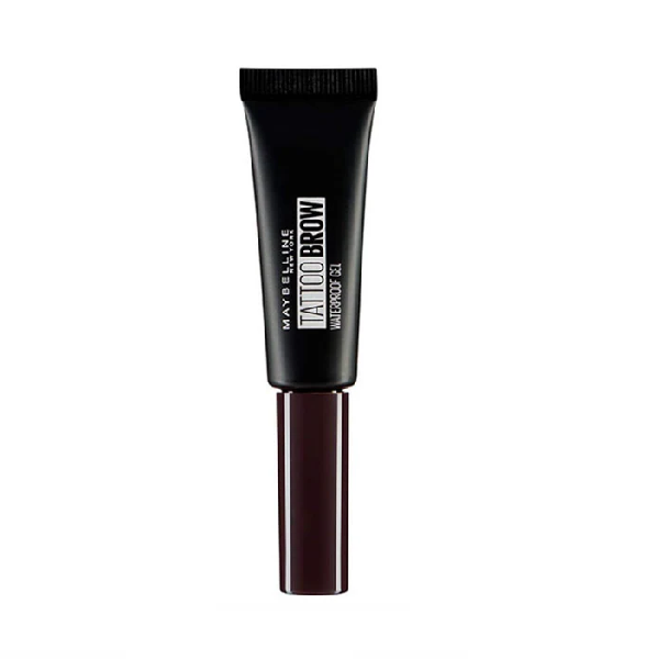 Maybelline Tattoo Brow Waterproof Gel in 07 Black Brown featuring a tinted brow gel with a precision applicator for shaping, filling, and defining brows.