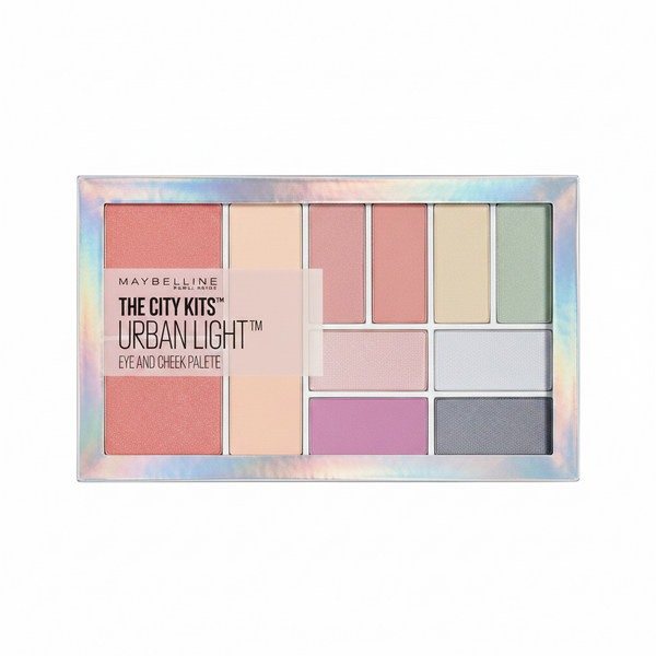 Maybelline The City Kits Urban Lights Eye & Cheek Palette featuring coordinated eyeshadow and highlighter shades for creating radiant day-to-night makeup looks.