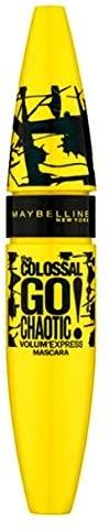 Close-up of Maybelline The Colossal Go Extreme Mascara in shade Blackest Black showcasing the large mascara wand designed to coat and volumize every lash.