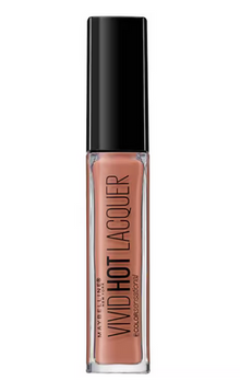 Maybelline Vivid Hot Lacquer Lip Gloss in shade 64 Unreal shown with the tube open, highlighting the precision applicator and glossy, richly pigmented formula.