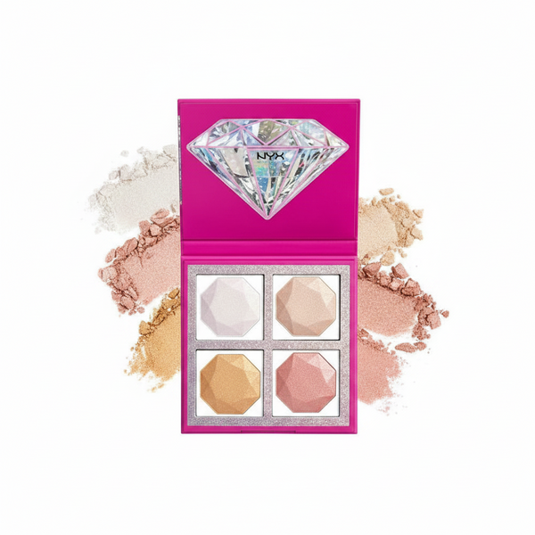 NYX Diamonds & Ice, Please! Highlighting Palette in Best Life featuring shimmering highlighter shades for a radiant glow.