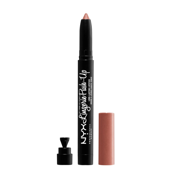 NYX Lingerie Push Up Long Lasting Lipstick in shade 06 Push Up displayed as a lip crayon, featuring a creamy lipstick formula with a smooth matte finish.