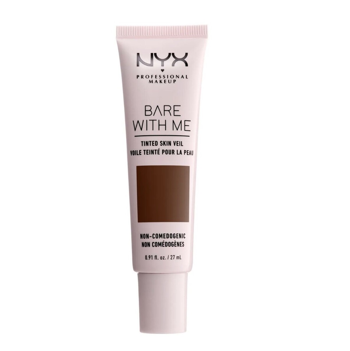 NYX Professional Makeup Bare With Me Tinted Skin Veil in 12 Deep Espresso featuring a lightweight tinted formula in a squeeze tube for a natural-looking finish.