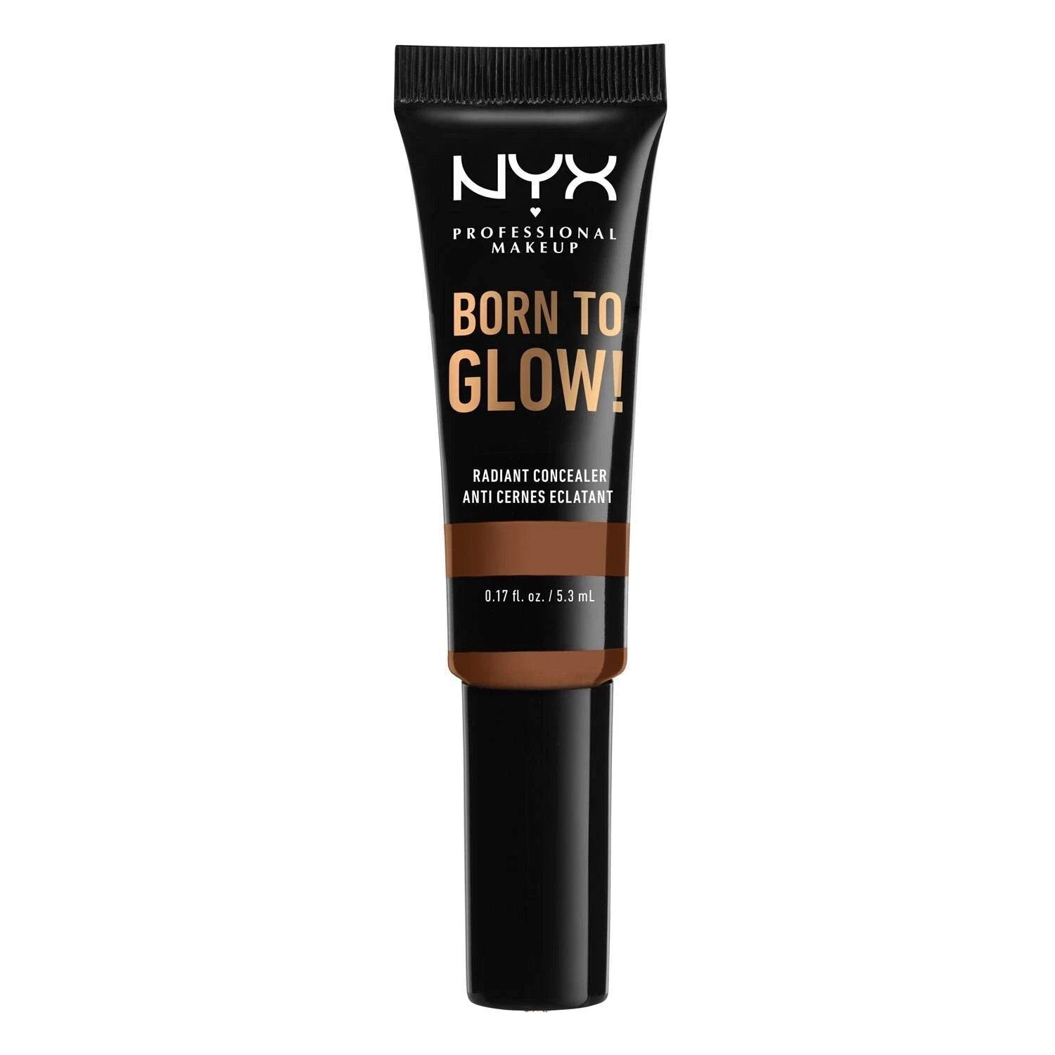 NYX Professional Makeup Born To Glow Concealer shade 22.7 Deep Walnut delivering medium to full coverage with a smooth, luminous finish.