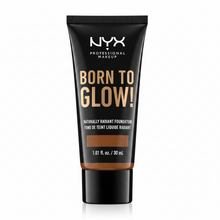 NYX Professional Makeup Born To Glow Naturally Radiant Foundation in 22.3 Walnut featuring a lightweight liquid formula with a naturally radiant finish in a squeeze bottle.