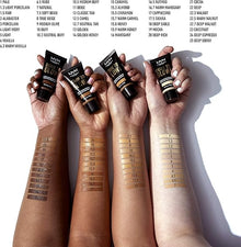 NYX Professional Makeup Born To Glow Naturally Radiant Foundation in shade 22.7 Deep Walnut applied on the face, highlighting its smooth coverage, even-looking complexion, and naturally radiant finish.