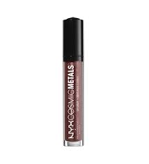 NYX Professional Makeup Cosmic Metals Lip Cream in shade 18 Elite shown with its applicator, highlighting the precise doe-foot wand and creamy metallic formula.