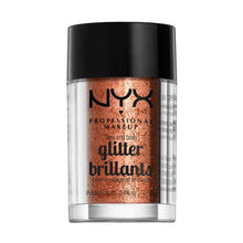 NYX Professional Makeup Face And Body Glitter Brilliants in 04 Copper featuring loose cosmetic glitter in a compact jar for eye, face, and body makeup looks.