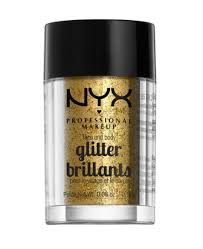 NYX Professional Makeup Face And Body Glitter Brilliants in 05 Gold featuring loose cosmetic glitter in a compact jar for eye, face, and body makeup looks.