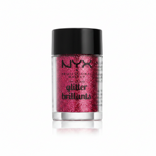NYX Professional Makeup Face And Body Glitter Brilliants in 09 Red featuring loose cosmetic glitter in a compact jar for eye, face, and body makeup looks.