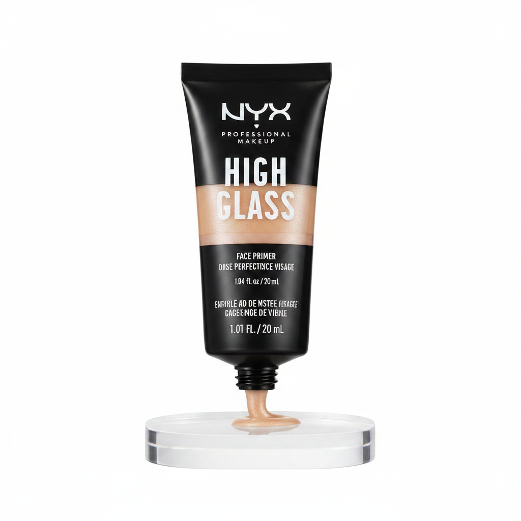 NYX Professional Makeup High Glass Face Primer in shade 03 Sandy Glow with a radiant finish for smooth, glowing skin.
