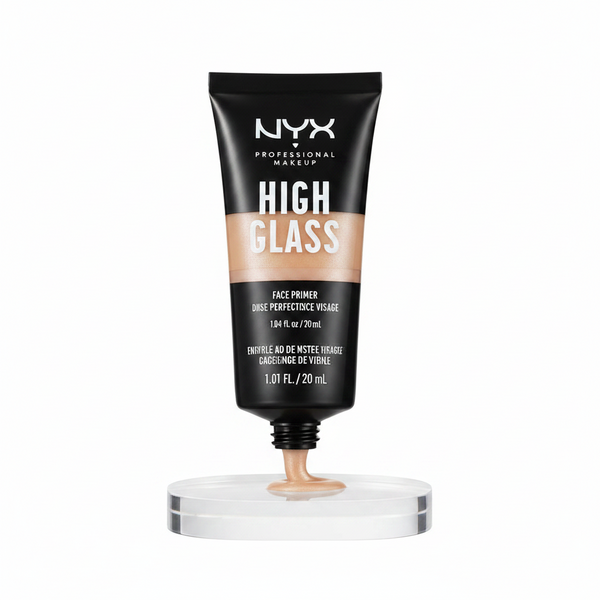 NYX Professional Makeup High Glass Face Primer in shade 03 Sandy Glow with a radiant finish for smooth, glowing skin.
