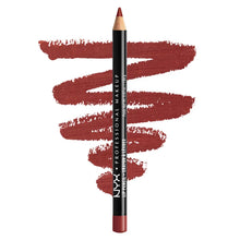 NYX Professional Makeup Lip Pencil in shade 801 Auburn shown with the pencil tip exposed, highlighting its creamy formula and precise application.