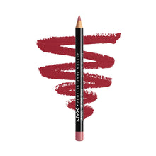 Swatch of NYX Professional Makeup Lip Pencil in shade 812 Plum showcasing its deep plum-purple color, smooth texture, and rich pigmentation.