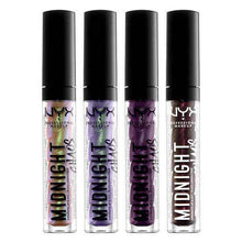 Swatch of NYX Professional Makeup Midnight Chaos Chromatic Lip Gloss in shade 01 Moonbeam showcasing its pearlescent iridescent shimmer, glossy texture, and multidimensional finish.