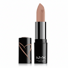 NYX Professional Makeup Shout Loud Satin Lipstick in shade 01 A La Mode displayed in its lipstick bullet, featuring a creamy satin formula with rich color payoff.