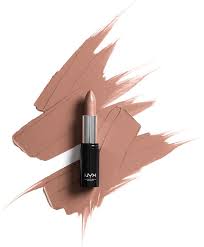 Swatch of NYX Professional Makeup Shout Loud Satin Lipstick in shade 01 A La Mode showcasing its rich pigmentation, smooth texture, and creamy satin finish.