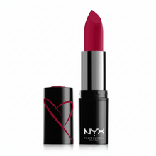 NYX Professional Makeup Shout Loud Satin Lipstick in shade 19 Wife Goals displayed in its lipstick bullet, featuring a creamy satin formula with rich color payoff.