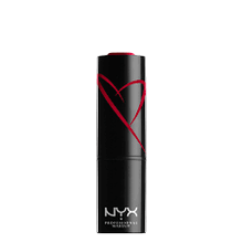 NYX Professional Makeup Shout Loud Satin Lipstick in shade 19 Wife Goals shown opened, highlighting the lipstick bullet and its smooth satin finish.