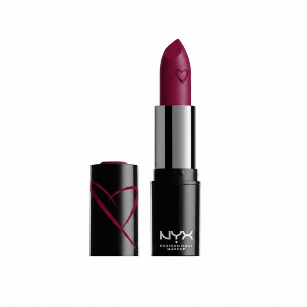 NYX Professional Makeup Shout Loud Satin Lipstick in shade 20 Dirty Talk displayed in its lipstick bullet, featuring a creamy satin formula with rich color payoff.
