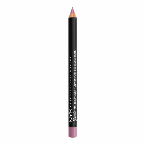 NYX Professional Makeup Suede Matte Lip Liner in shade 63 Violet Smoke displayed as a lip liner pencil, featuring a richly pigmented matte formula for precise lip definition.