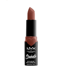 NYX Professional Makeup Suede Matte Lipstick in shade 04 Free Spirit displayed in its lipstick bullet, featuring a creamy matte formula with rich color payoff.