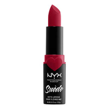 NYX Professional Makeup Suede Matte Lipstick in shade 09 Spicy displayed in its lipstick bullet, featuring a creamy formula with rich color payoff and a matte finish.
