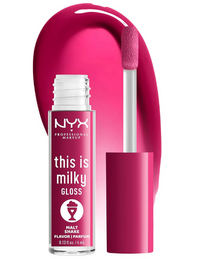 NYX Professional Makeup This Is Milky Lip Gloss in shade Malt Shake shown with its applicator, highlighting the creamy gloss formula for precise and even lip application.