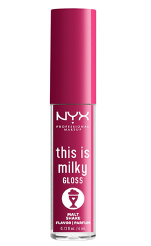 NYX Professional Makeup This Is Milky Lip Gloss in shade Malt Shake displayed in its tube, featuring a hydrating lip gloss with a smooth, glossy finish.