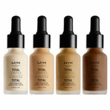 Close-up of NYX Professional Makeup Total Control Drop Foundation in shade 08 True Beige showcasing the precision dropper and silky liquid foundation texture.