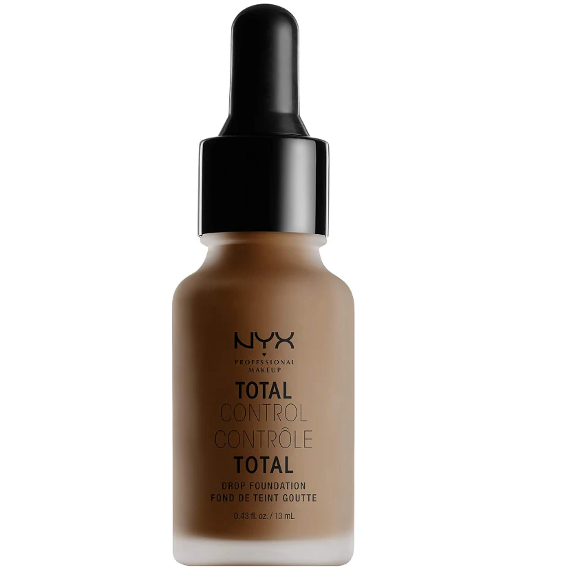 NYX Professional Makeup Total Control Drop Foundation in shade 21 Cocoa with a lightweight buildable liquid formula and a natural matte finish.