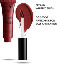 Close-up of NYX Sweet Cheeks Soft Cheek Tint in shade 06 Bombshell showcasing the precision applicator and creamy liquid blush texture.