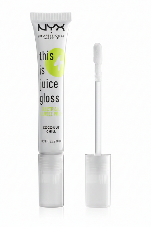 NYX This Is Juice Gloss Electrolyte Infused Color in shade 01 Coconut Chill with a hydrating formula and a high-shine glossy finish.