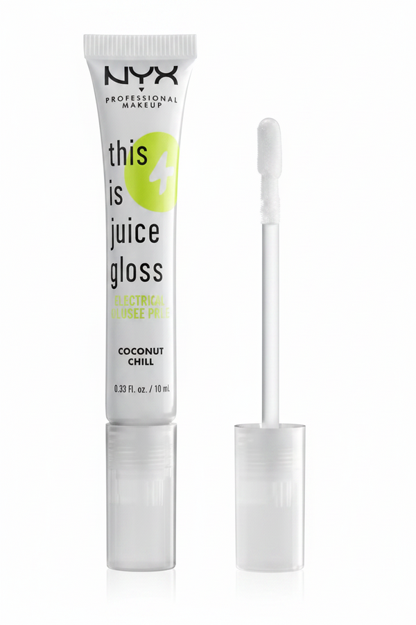 NYX This Is Juice Gloss Electrolyte Infused Color in shade 01 Coconut Chill with a hydrating formula and a high-shine glossy finish.