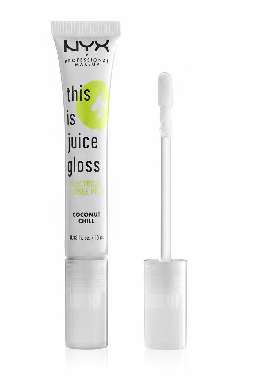 NYX This Is Juice Gloss Electrolyte Infused Color in shade 01 Coconut Chill with a hydrating formula and a high-shine glossy finish.