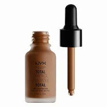 NYX Professional Makeup Total Control Drop Foundation bottle in shade 21 Cocoa featuring a customizable dropper formula for buildable medium to full coverage.