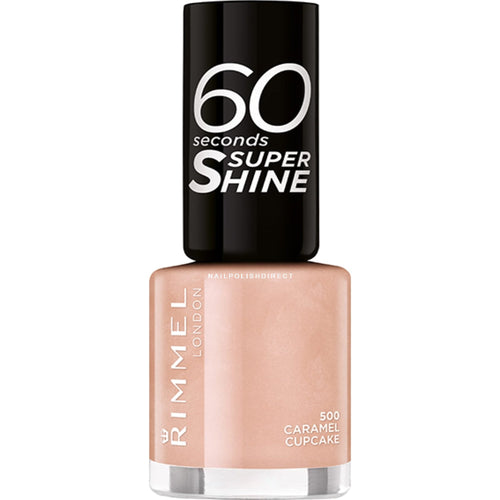 Rimmel London 60 Seconds Super Shine Nail Polish in shade 500 Caramel Cupcake with a glossy finish and rich caramel nude color.