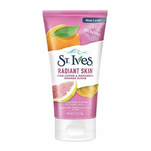 St. Ives Even & Bright Face Scrub with Pink Lemon & Mandarin Orange displayed in its tube packaging, featuring an exfoliating facial scrub designed to help cleanse and refresh the skin.
