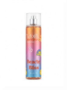 Telofill Beachy Bliss Body Mist 235ml displayed clearly, highlighting the product packaging, name, size, and fruity summer fragrance.