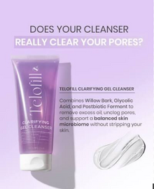 Telofill Clarifying Gel Cleanser 200ml shown clearly, highlighting its face cleansing formula for oily and combination skin.