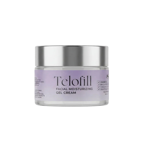 Telofill Facial Moisturizing Gel Cream 50g displayed clearly, highlighting the product packaging, name, size, and hydrating skincare formula.