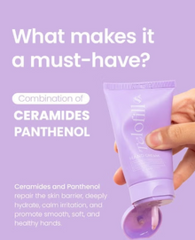 Telofill Hand Cream 50g shown clearly, highlighting its formula with ceramides and panthenol for dry and rough hands.