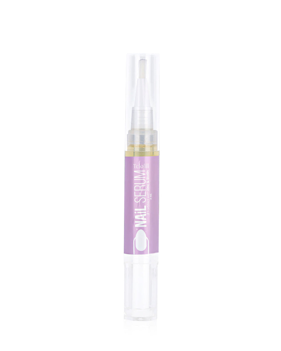 Telofill Nail Serum 4ml displayed clearly, highlighting the product packaging, name, size, and strengthening nail care formula.