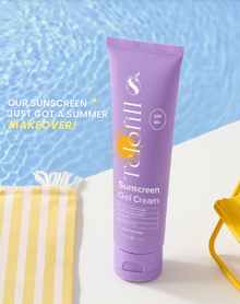 Telofill Sunscreen Gel Cream SPF 50 featuring a fast-absorbing texture for daily UV protection.