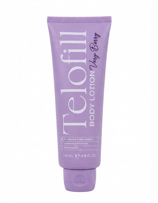 Telofill Very Berry Body Lotion 250ml displayed clearly, highlighting the product packaging, name, size, and moisturizing formula.